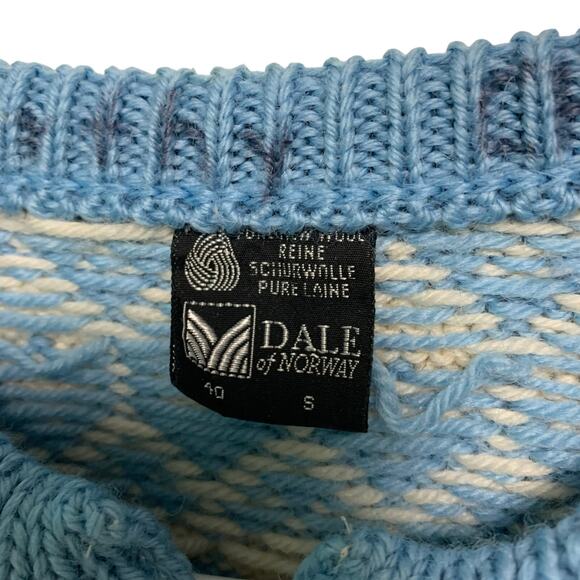 DALE of Norway Vintage Fair Isle Pure Wool Nordic Blue Cream Cardigan Sweater S - Picture 6 of 7